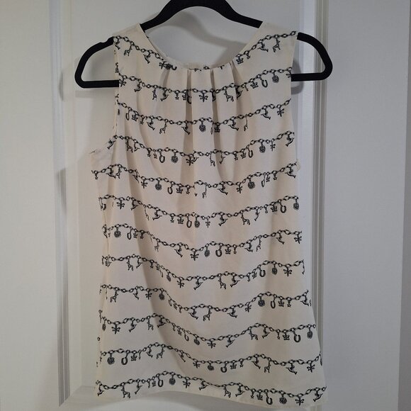 Black and white lucky charm bracelet pattern sleeveless blouse with buttons us 6 - Picture 1 of 4